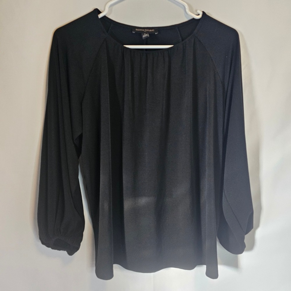 Banana Republic Black Long Sleeve Blouse Ruched Cuff Top‎ Women's Size S